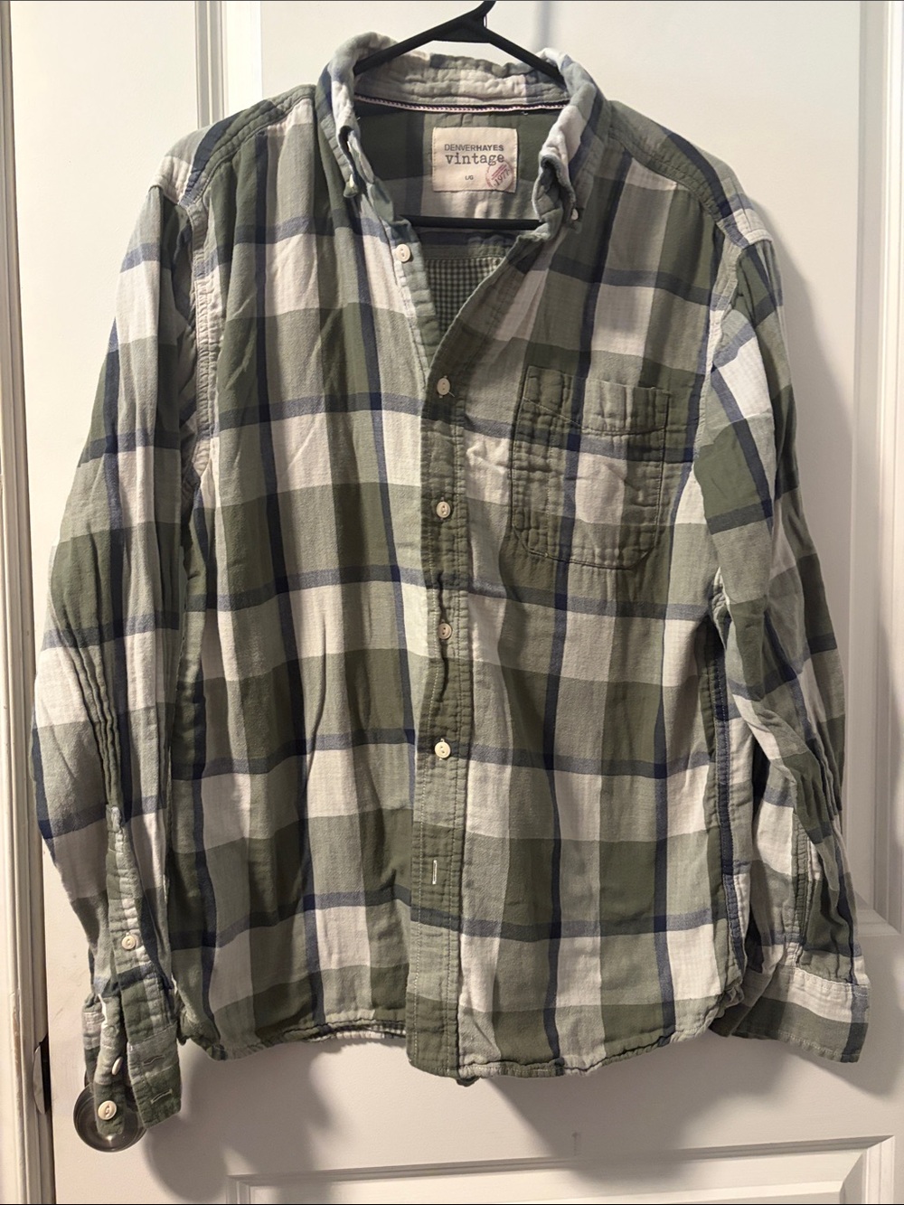 Denver Hayes Olive, White & Navy Plaid Button-Down Shirt